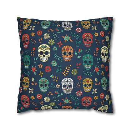 Sugar Skulls Pillowcase, Day of the Dead Pillow, Halloween Accent Blue Pillow Cover, Square Accent Pillow    - HolidayShoppingFinds