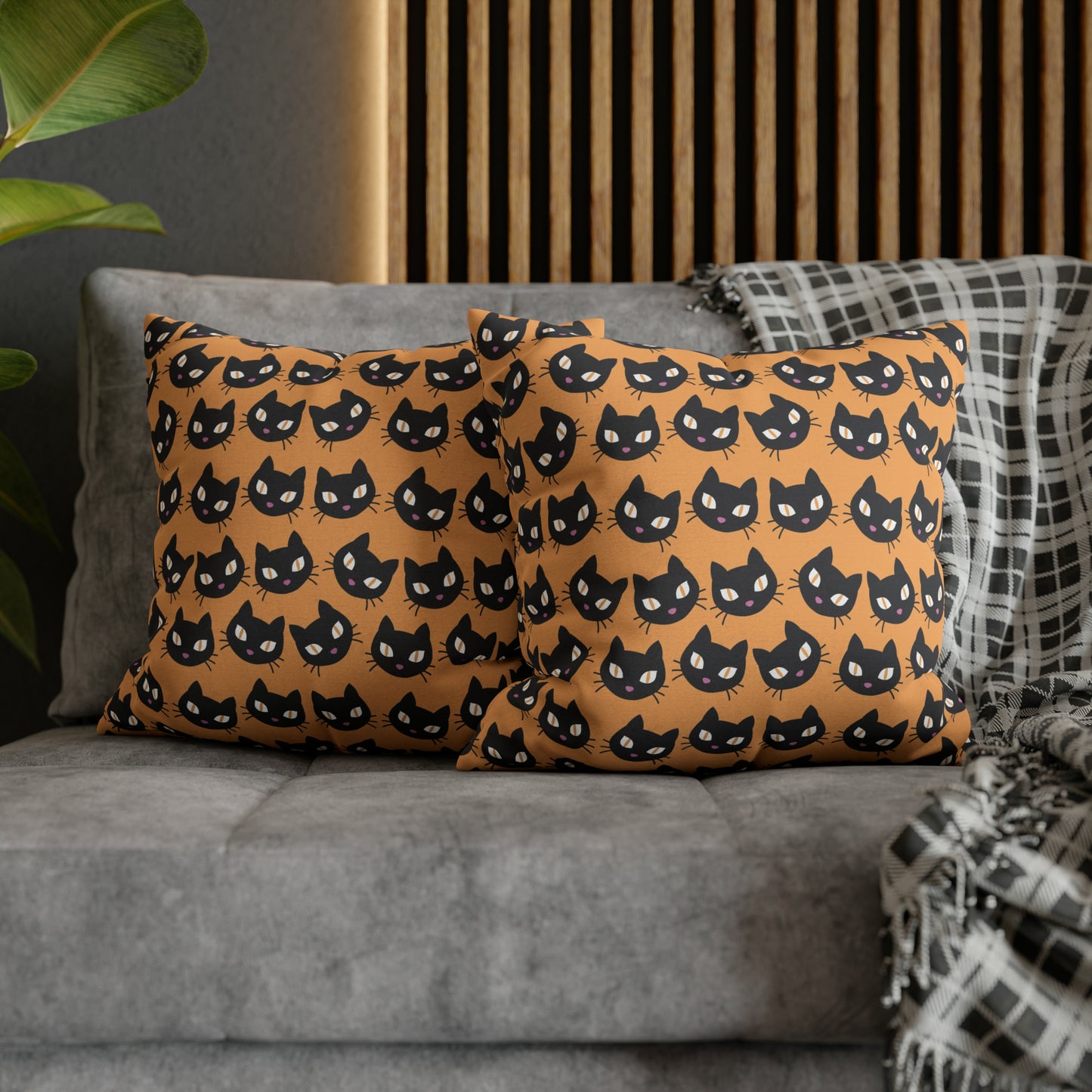 Cute Black Cats Halloween Pillowcase, Halloween Orange Throw Pillow Cover, Spooky Pillow, Square 2-Sided Pillow Case 18" × 18"   - HolidayShoppingFinds