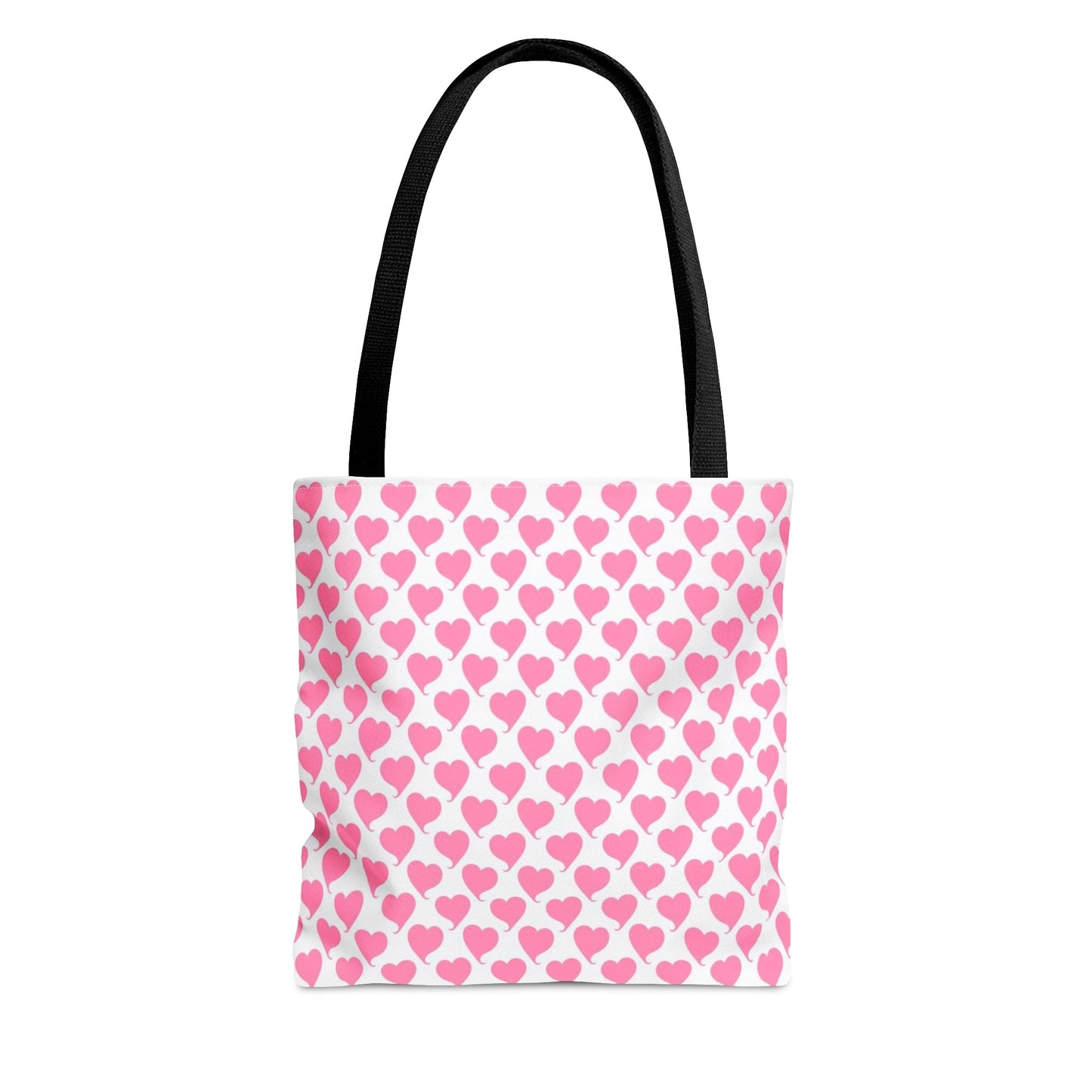 Lovely in Pink Hearts Pattern White Tote with Black Handles Bag - Valentine's Gift Small   - HolidayShoppingFinds