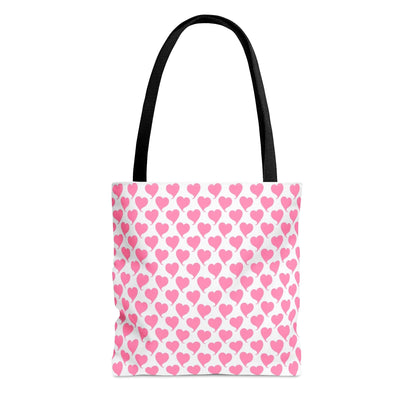 Lovely in Pink Hearts Pattern White Tote with Black Handles Bag - Valentine's Gift Small   - HolidayShoppingFinds