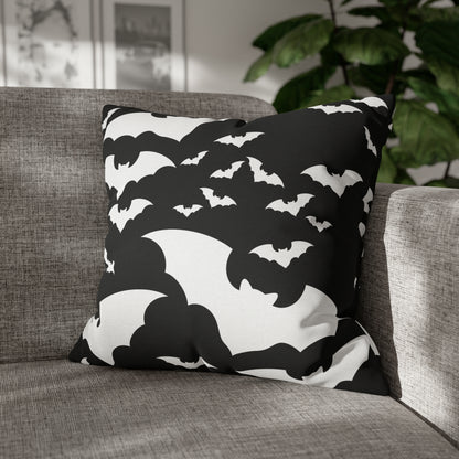 Spooky Bats Pillowcase, Halloween Black Pillow Cover, B&W Goth Pillow, Square 2-Sided Decorative Pillow 20" × 20"   - HolidayShoppingFinds