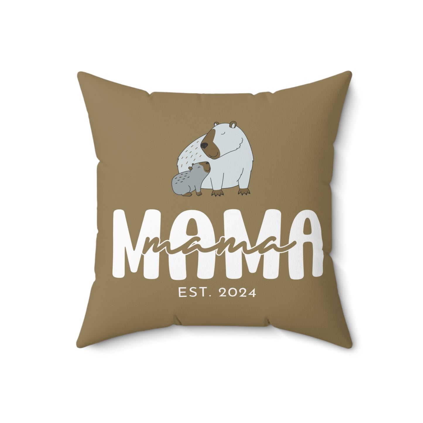 Personalized Mama Capybara Pillow Khaki, Gift For Mom, Custom Pillow with Insert    - HolidayShoppingFinds