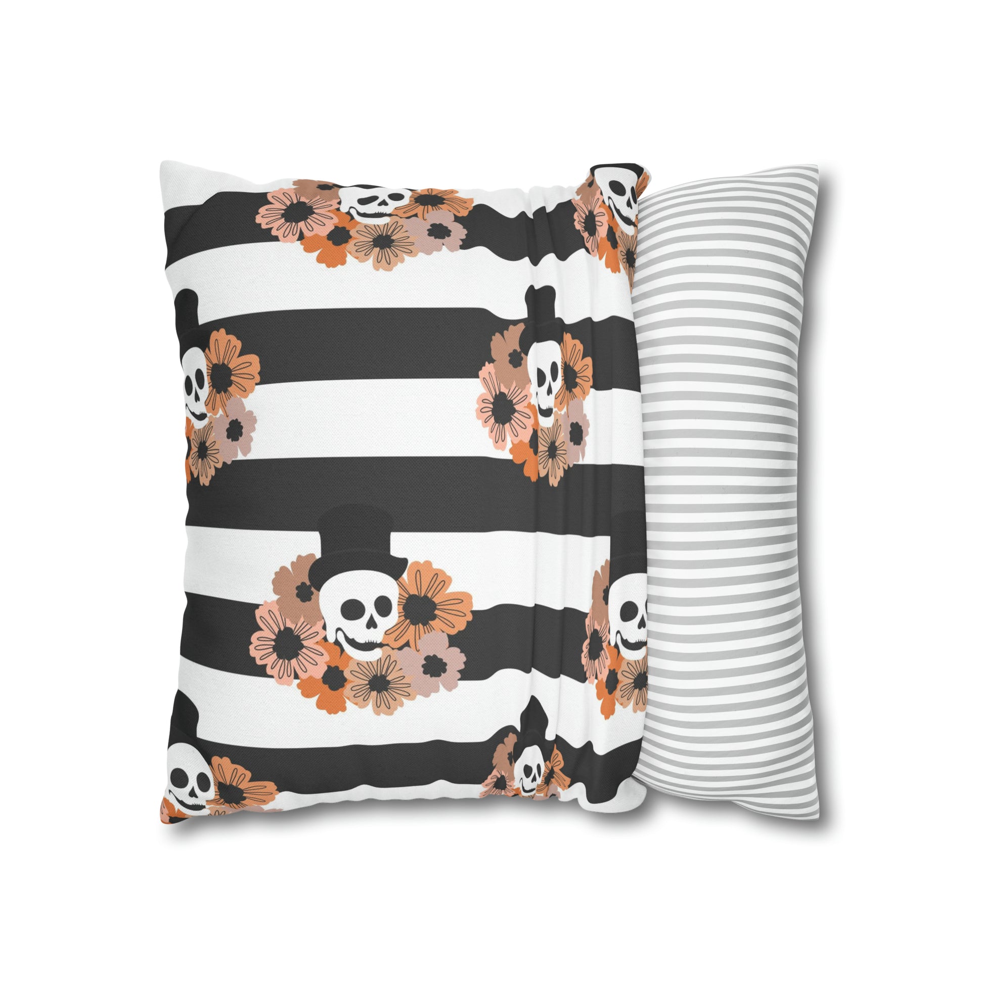 Halloween Phantom Pillowcase, Dia de los Muertos Skull Accent Pillow, 2-Sided Square B&W Decorative Pillow    - HolidayShoppingFinds