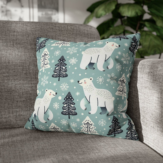 Polar Bears Pillowcase, Winter Accent Pillow Case, Bear Pillow Cover 18" × 18"   - HolidayShoppingFinds