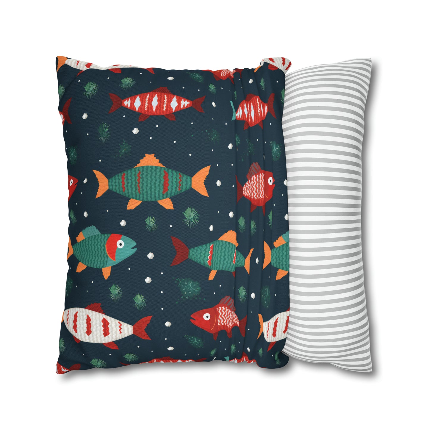 Marine Life Pillowcase, Fish Print Underwater Ocean Blue Pillow Cover Coastal Décor    - HolidayShoppingFinds