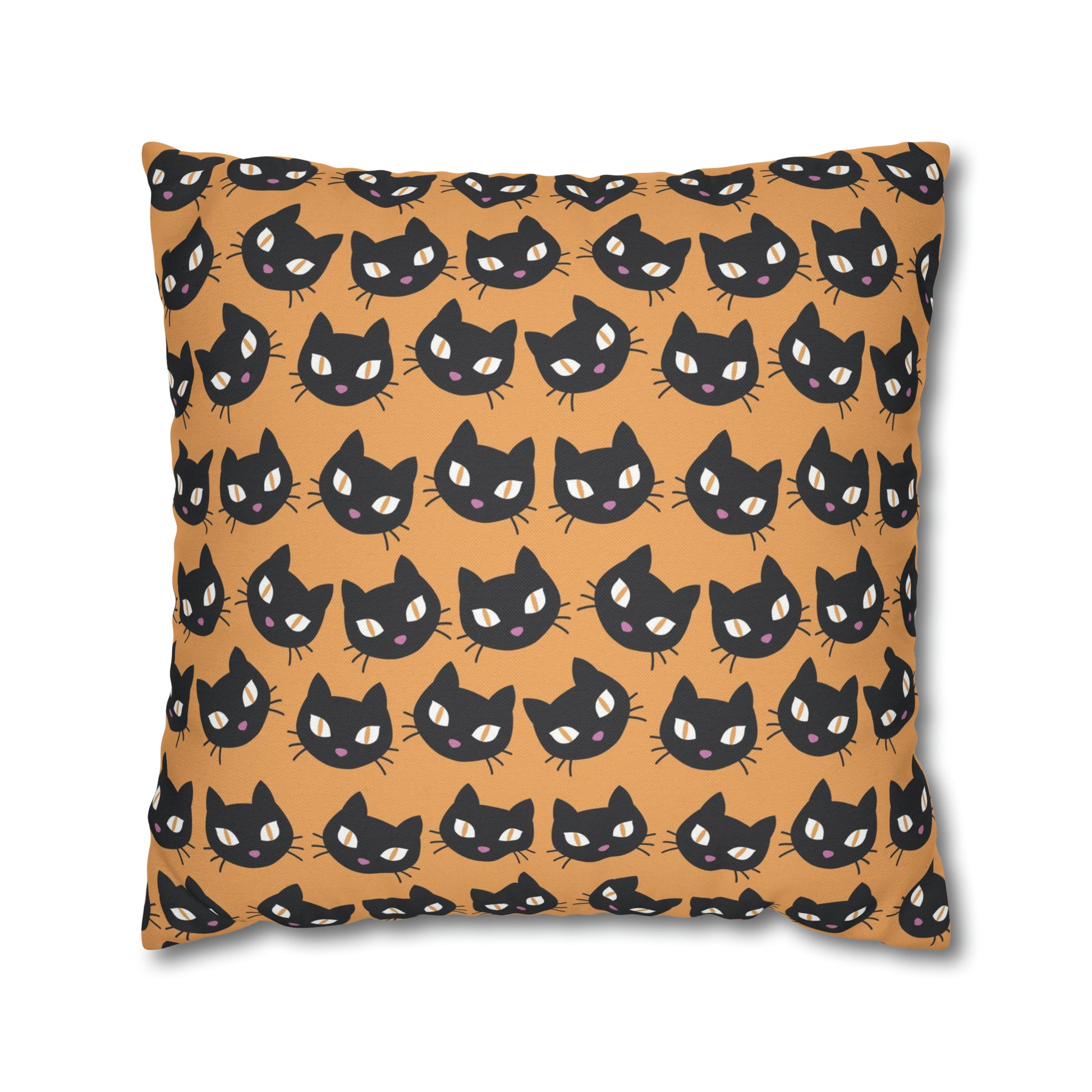 Cute Black Cats Halloween Pillowcase, Halloween Orange Throw Pillow Cover, Spooky Pillow, Square 2-Sided Pillow Case    - HolidayShoppingFinds