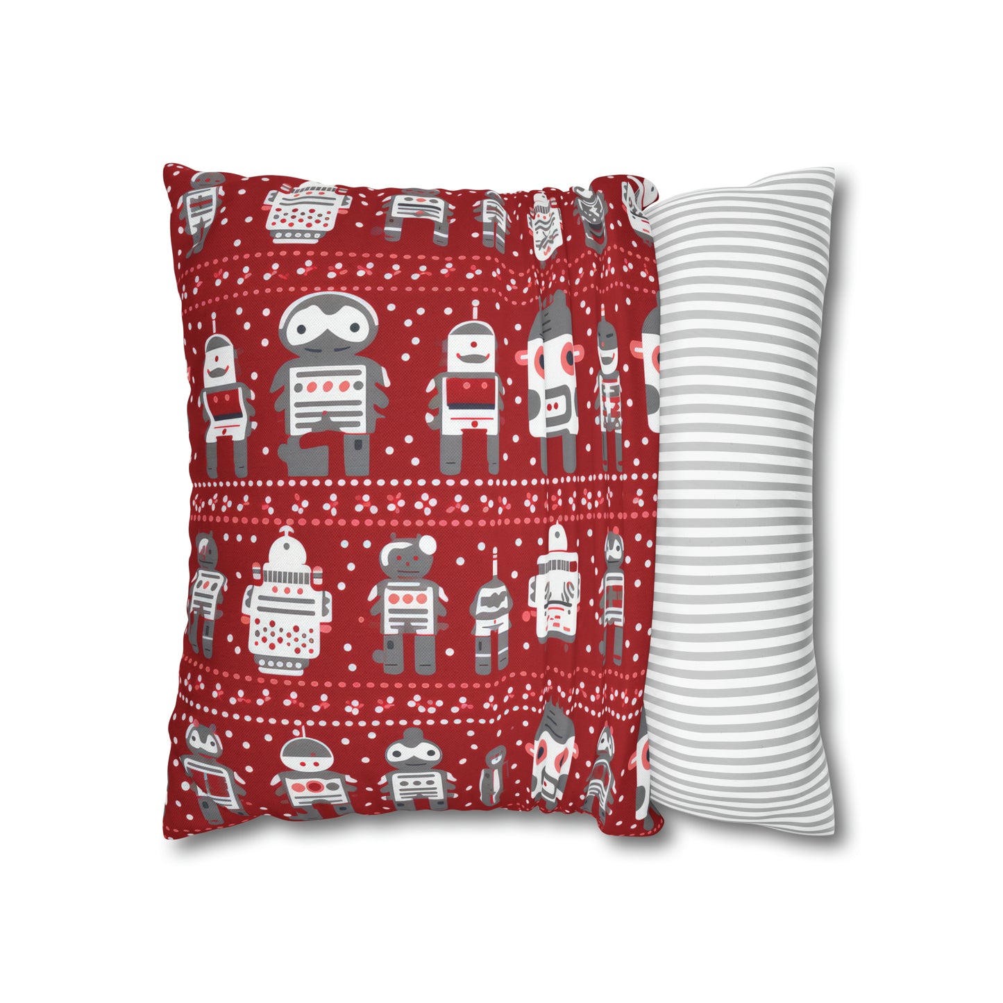 Holiday Robots Red Pillowcase, Gamers Pillow Case Cover, Tech Lovers Cushion Throw, Holiday Gift    - HolidayShoppingFinds