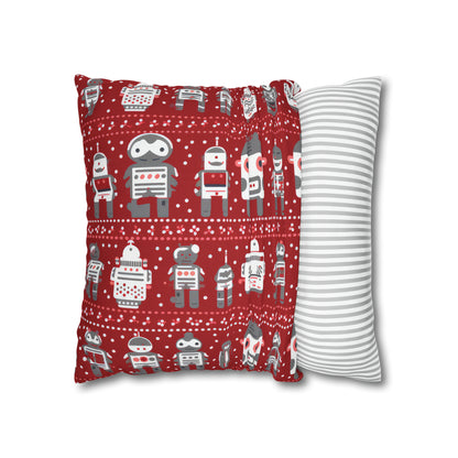 Holiday Robots Red Pillowcase, Gamers Pillow Case Cover, Tech Lovers Cushion Throw, Holiday Gift    - HolidayShoppingFinds