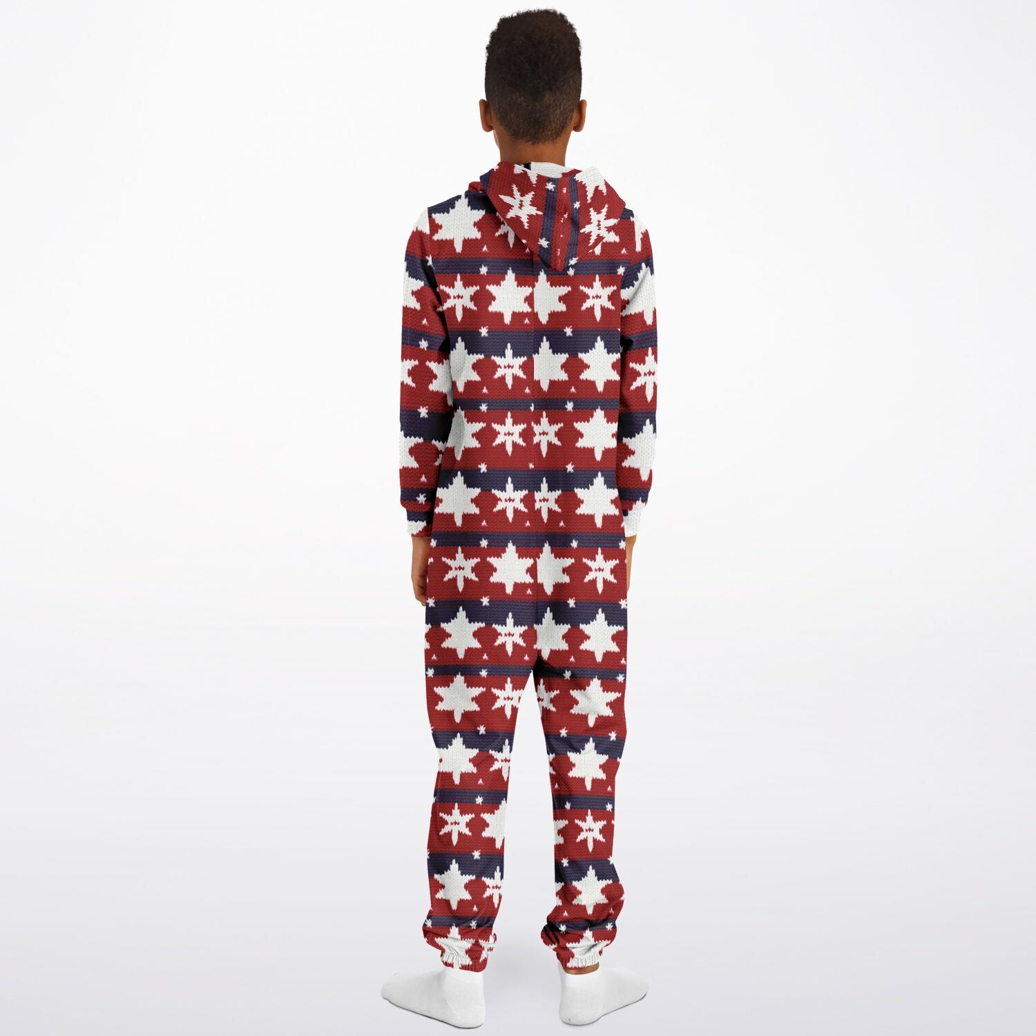 Americana Knitted Pattern Teens Onesie, Kids Patriotic Athletic Jumpsuit Red White & Blue    - HolidayShoppingFinds