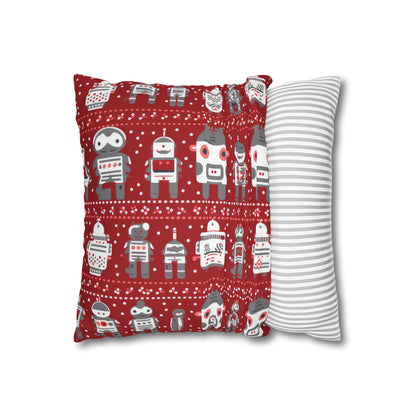 Holiday Robots Red Pillowcase, Gamers Pillow Case Cover, Tech Lovers Cushion Throw, Holiday Gift    - HolidayShoppingFinds