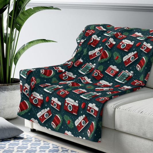 Vintage Cameras Sherpa Blanket, Retro Green Throw Blanket, Photography Lover Photographer Gift 50" × 60"   - HolidayShoppingFinds