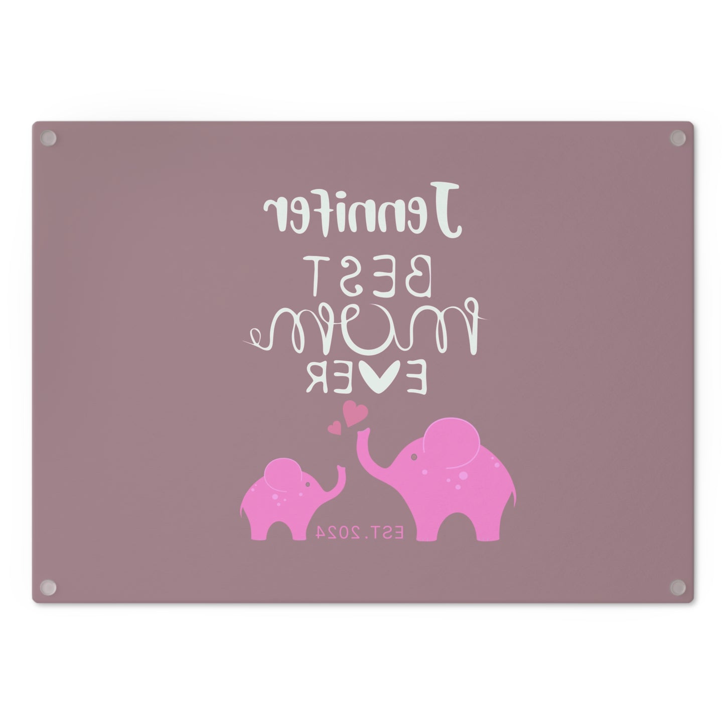 Personalized Best Mom Ever Glass Cutting Board, Gift for Mom, Elephants Cutting Board Pink    - HolidayShoppingFinds