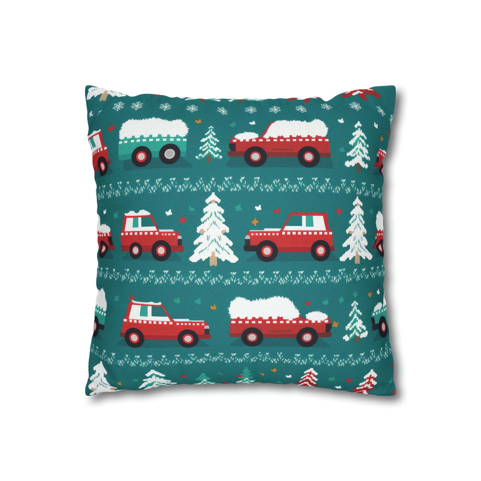 Winter Roadtrip Pillowcase, Snowy Car Teal Pillow Case Cover Vehicle-Themed Cushion Throw    - HolidayShoppingFinds