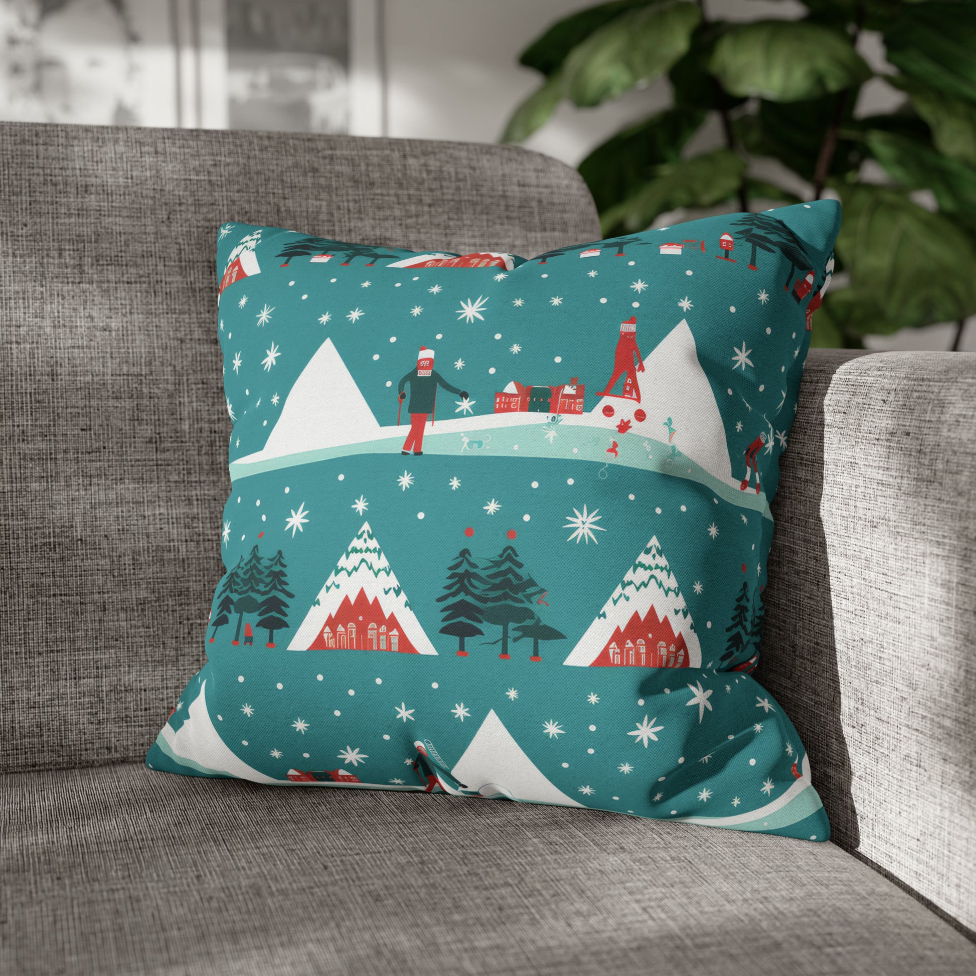 Winter Wonderland Pillowcase Holiday Cabin Snowy Mountain Pillow Décor, Holiday Gift 18" × 18"   - HolidayShoppingFinds