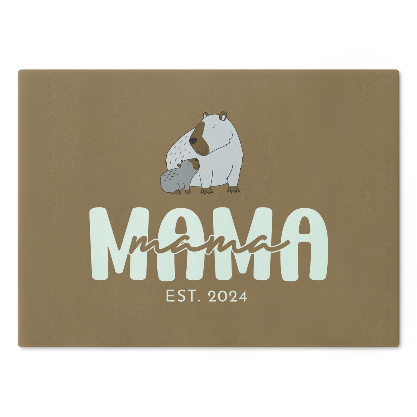 Personalized Mama Capybara Glass Cutting Board Khaki, Gift For Moms Large   - HolidayShoppingFinds