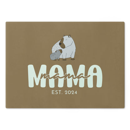 Personalized Mama Capybara Glass Cutting Board Khaki, Gift For Moms Large   - HolidayShoppingFinds