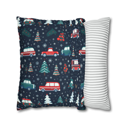 Vanlife Pillow, Camping Holiday Spirit Pillow Case, Cars, Vans & Christmas Trees Décor Blue Pillow Cover, Holiday Gift    - HolidayShoppingFinds