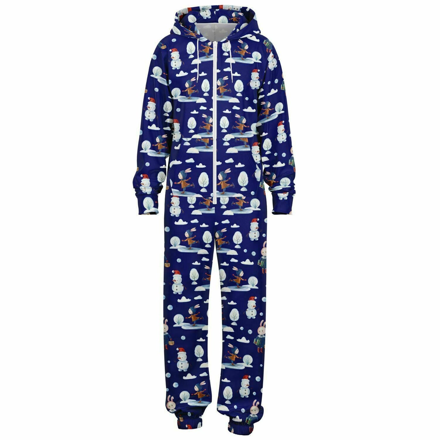 Frosty Friends Blue Winter Jumpsuit Adult Onesie Gender-Neutral Athletic PJs    - HolidayShoppingFinds