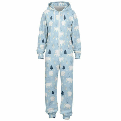 Polar Bears Winter Wonderland Blue Jumpsuit Adult Onesie Gender-Neutral Athletic PJs    - HolidayShoppingFinds