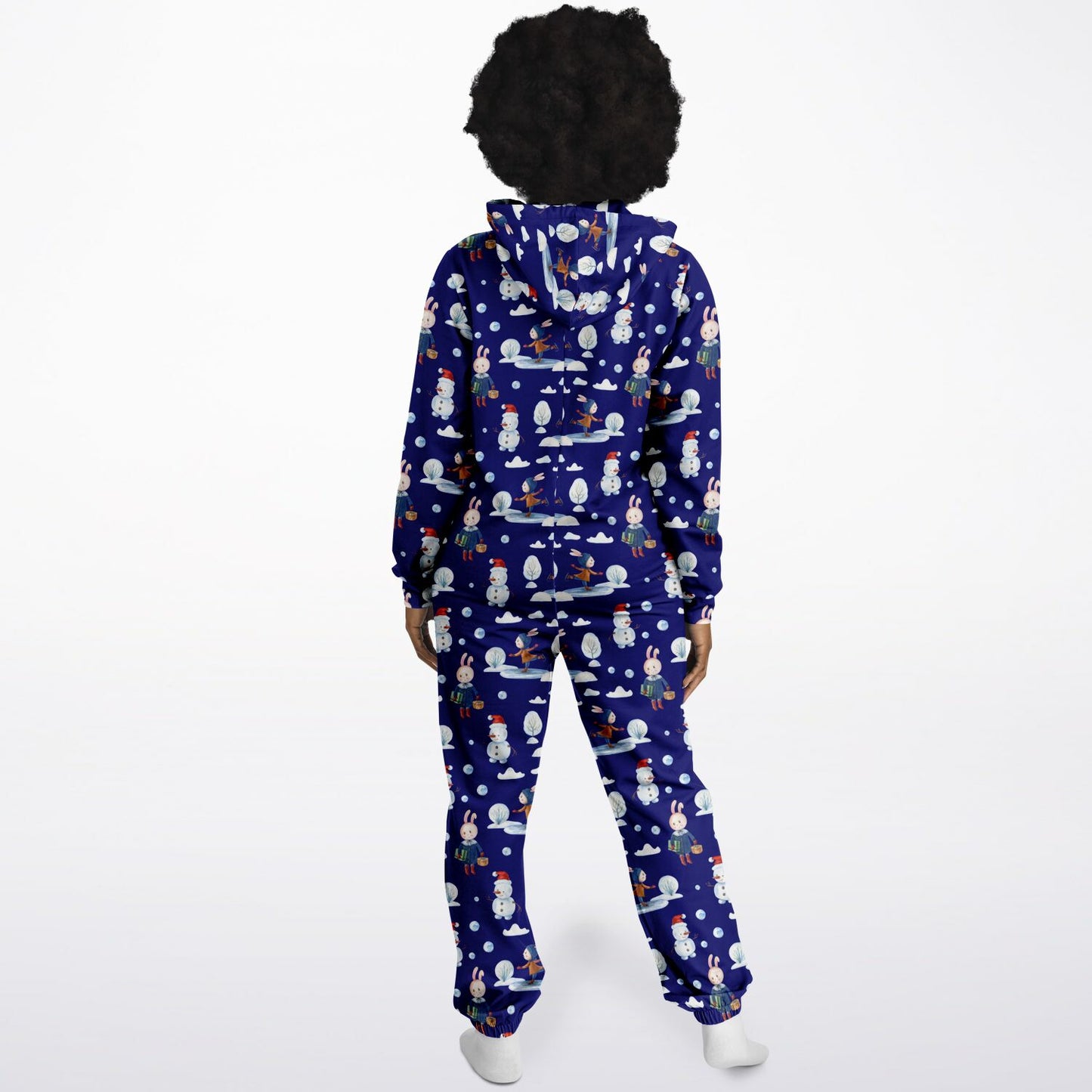 Frosty Friends Blue Winter Jumpsuit Adult Onesie Gender-Neutral Athletic PJs    - HolidayShoppingFinds