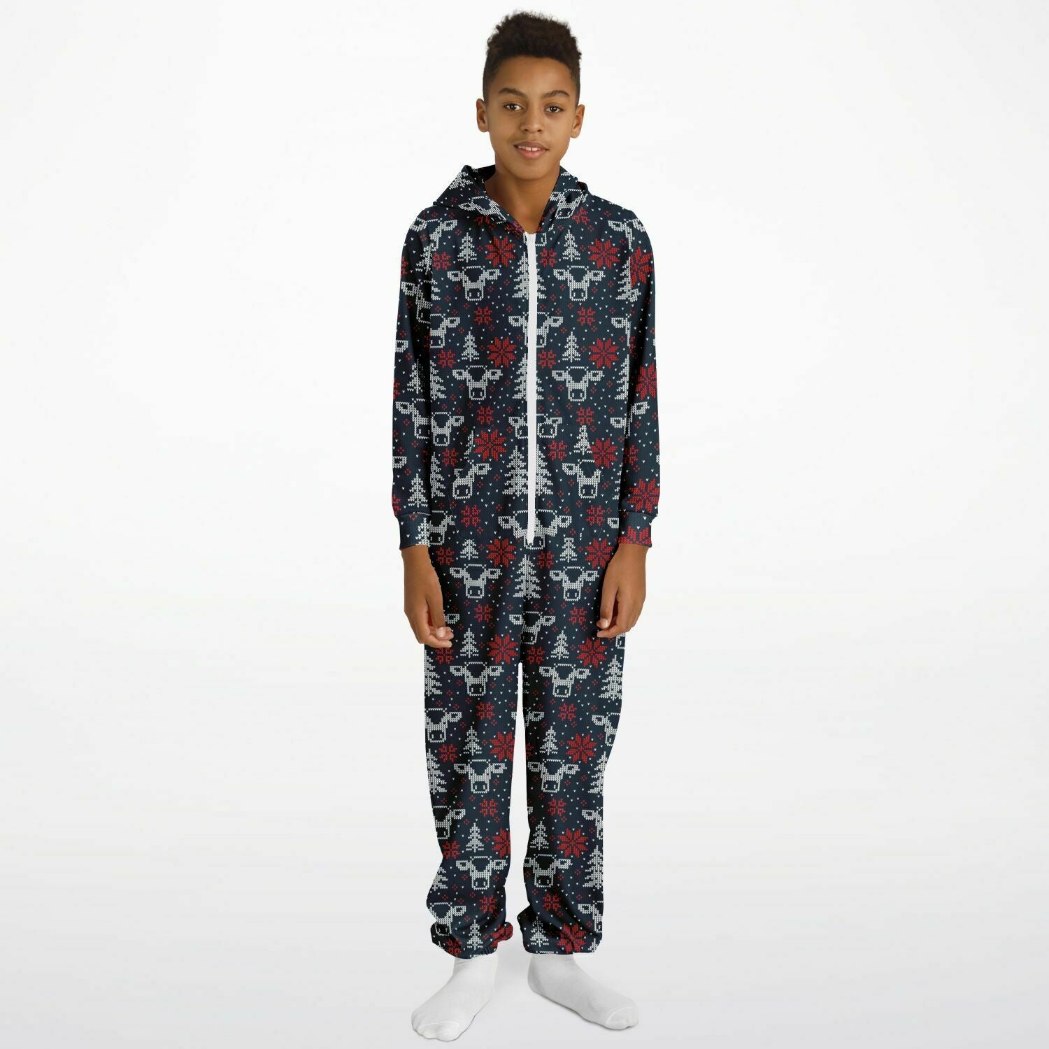 Blue Christmas Cows Teens Onesie: Boys & Girls Union Suit Athletic Jumpsuit    - HolidayShoppingFinds