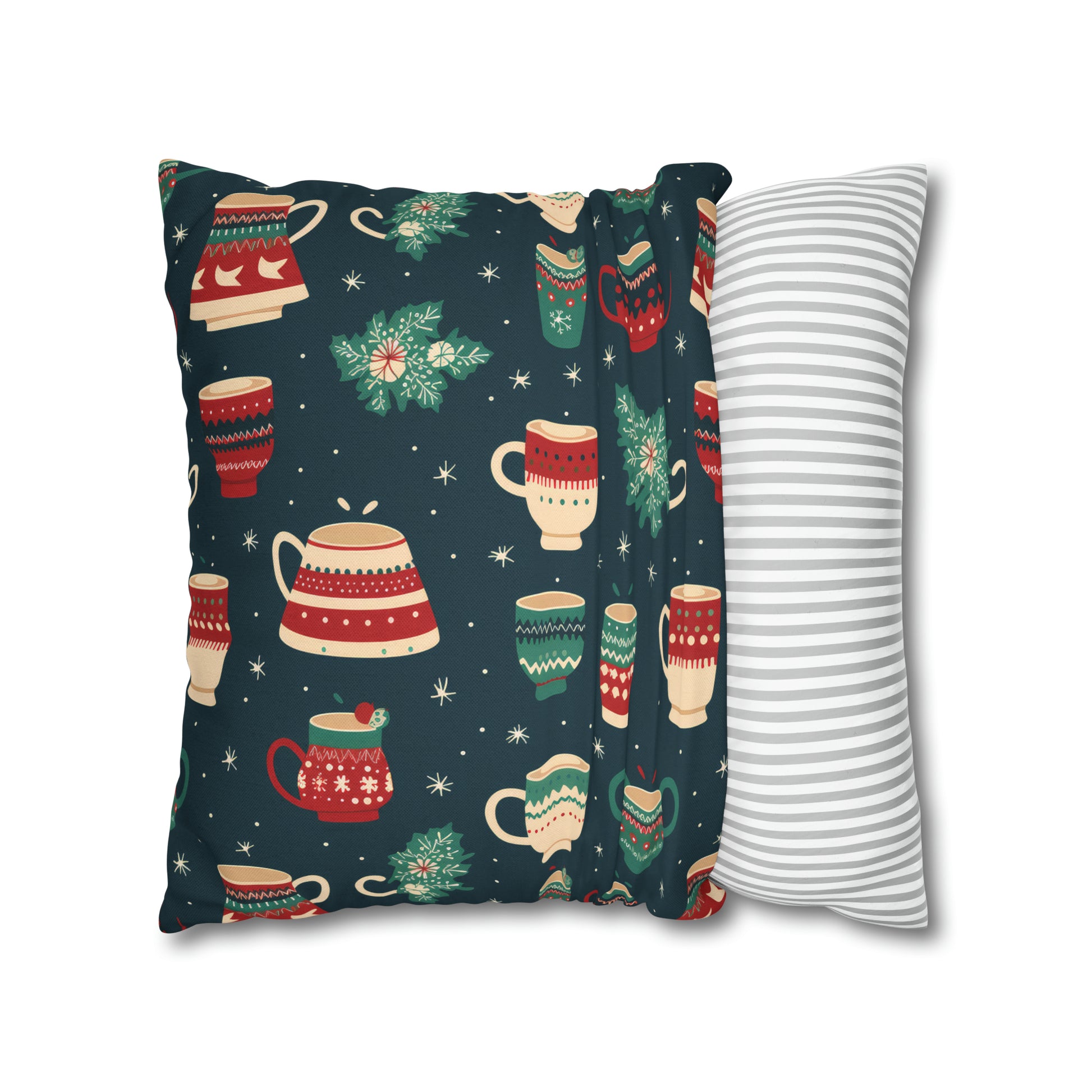 Hot Chocolate Pillowcase, Winter Accent Blue Pillow, Christmast Decoration, Christmas Gift    - HolidayShoppingFinds