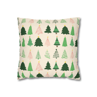 Christmas Trees Square Pillow Case, Creamy Ivory Winter Throw    - HolidayShoppingFinds