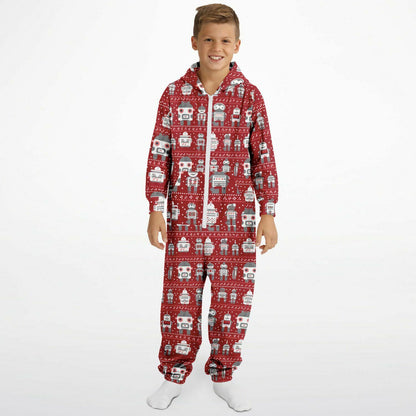 Teens Robots Red Onesie, Union Suit Athletic Jumpsuit for Gamers Tech Enthusiasts    - HolidayShoppingFinds