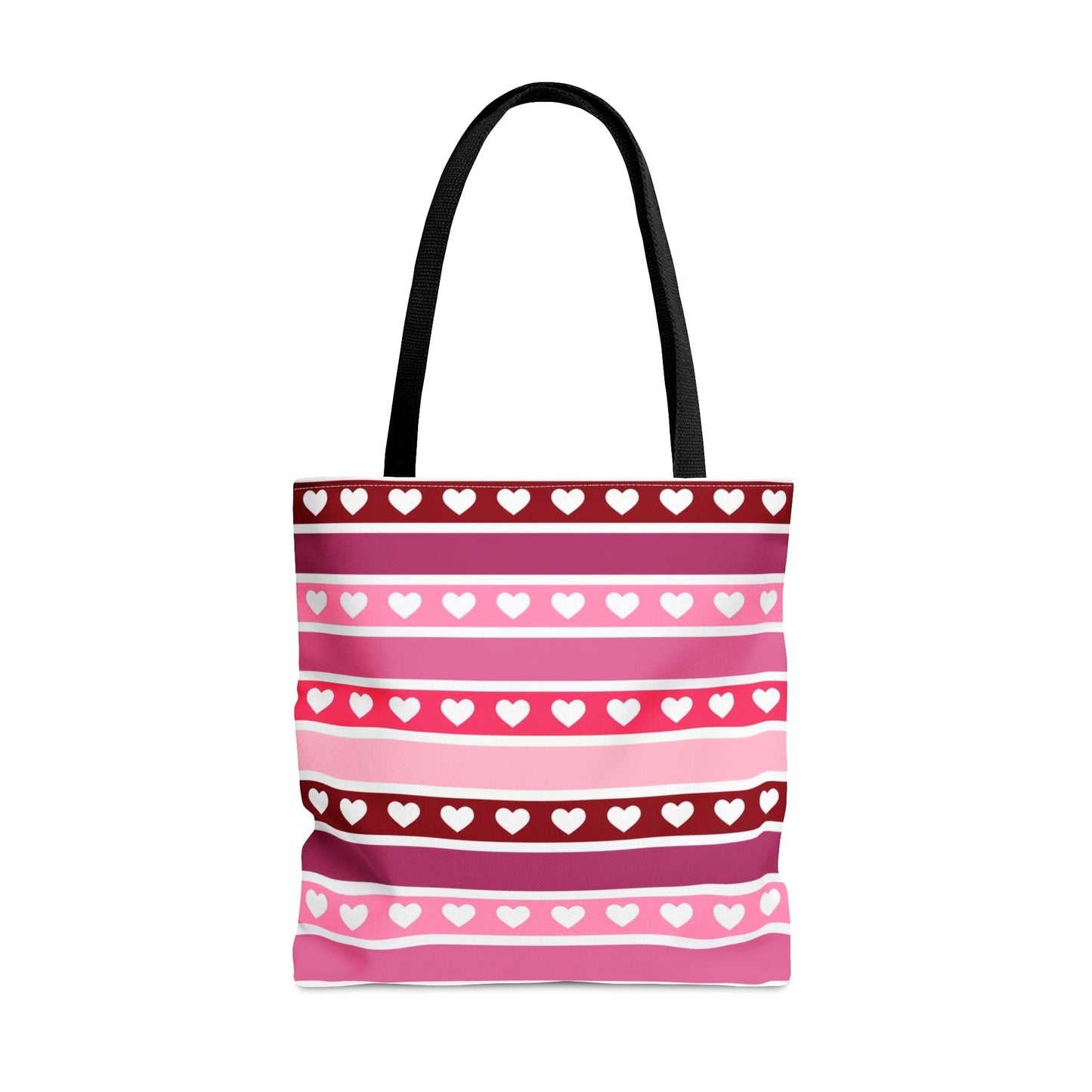 Cute Pink Hearts Valentine Tote Bag with Black Handle Large   - HolidayShoppingFinds