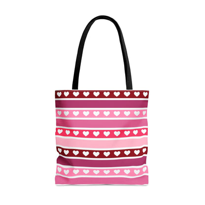 Cute Pink Hearts Valentine Tote Bag with Black Handle Large   - HolidayShoppingFinds