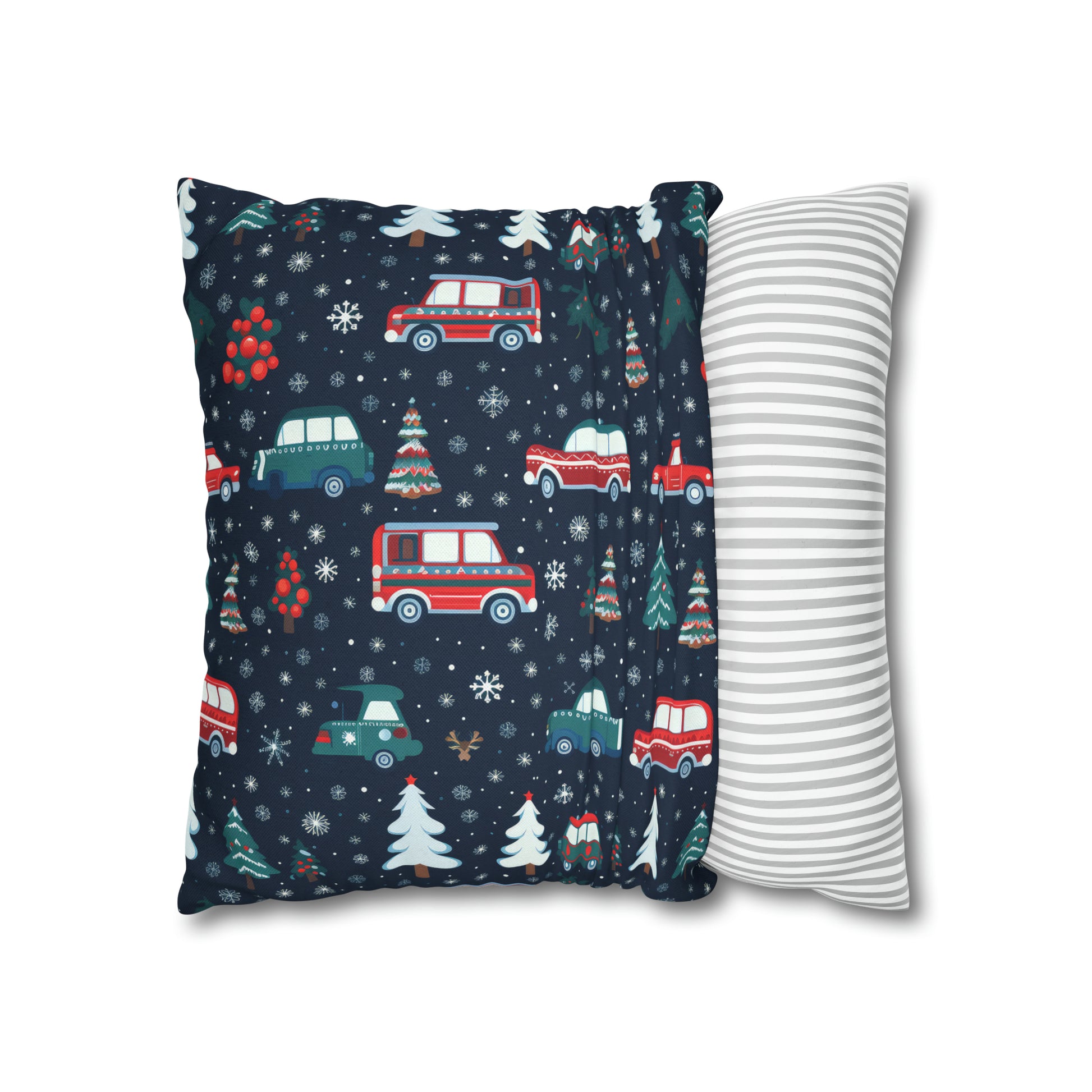 Vanlife Pillow, Camping Holiday Spirit Pillow Case, Cars, Vans & Christmas Trees Décor Blue Pillow Cover, Holiday Gift    - HolidayShoppingFinds