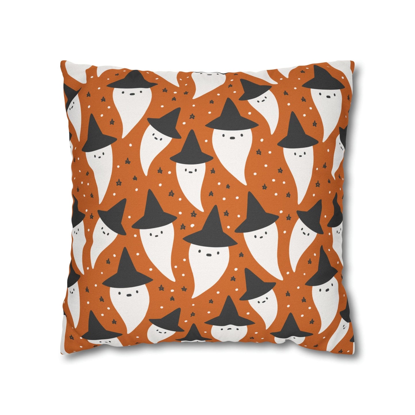 Whimsical Pillowcase, Spooky Ghosts Halloween Orange Pillow Cover 2-Sided Square Pillow Case Throw Cover    - HolidayShoppingFinds