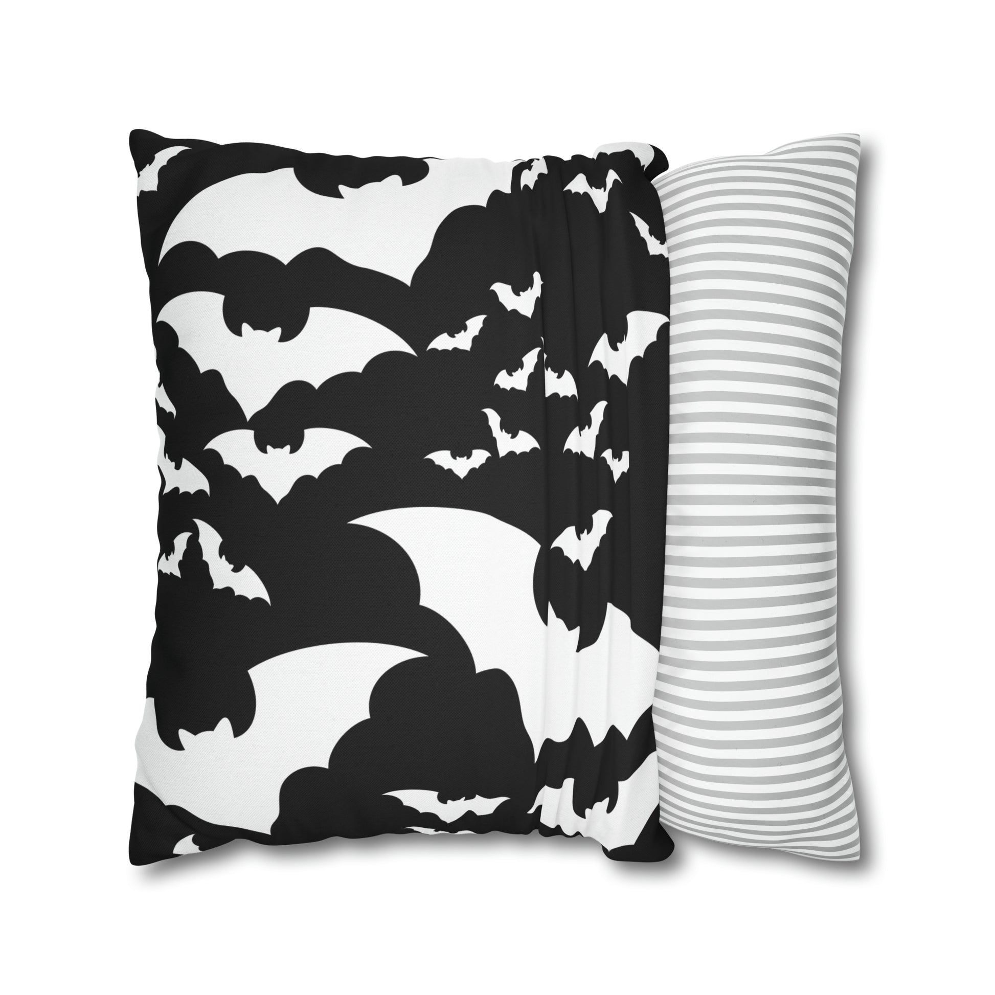 Spooky Bats Pillowcase, Halloween Black Pillow Cover, B&W Goth Pillow, Square 2-Sided Decorative Pillow    - HolidayShoppingFinds