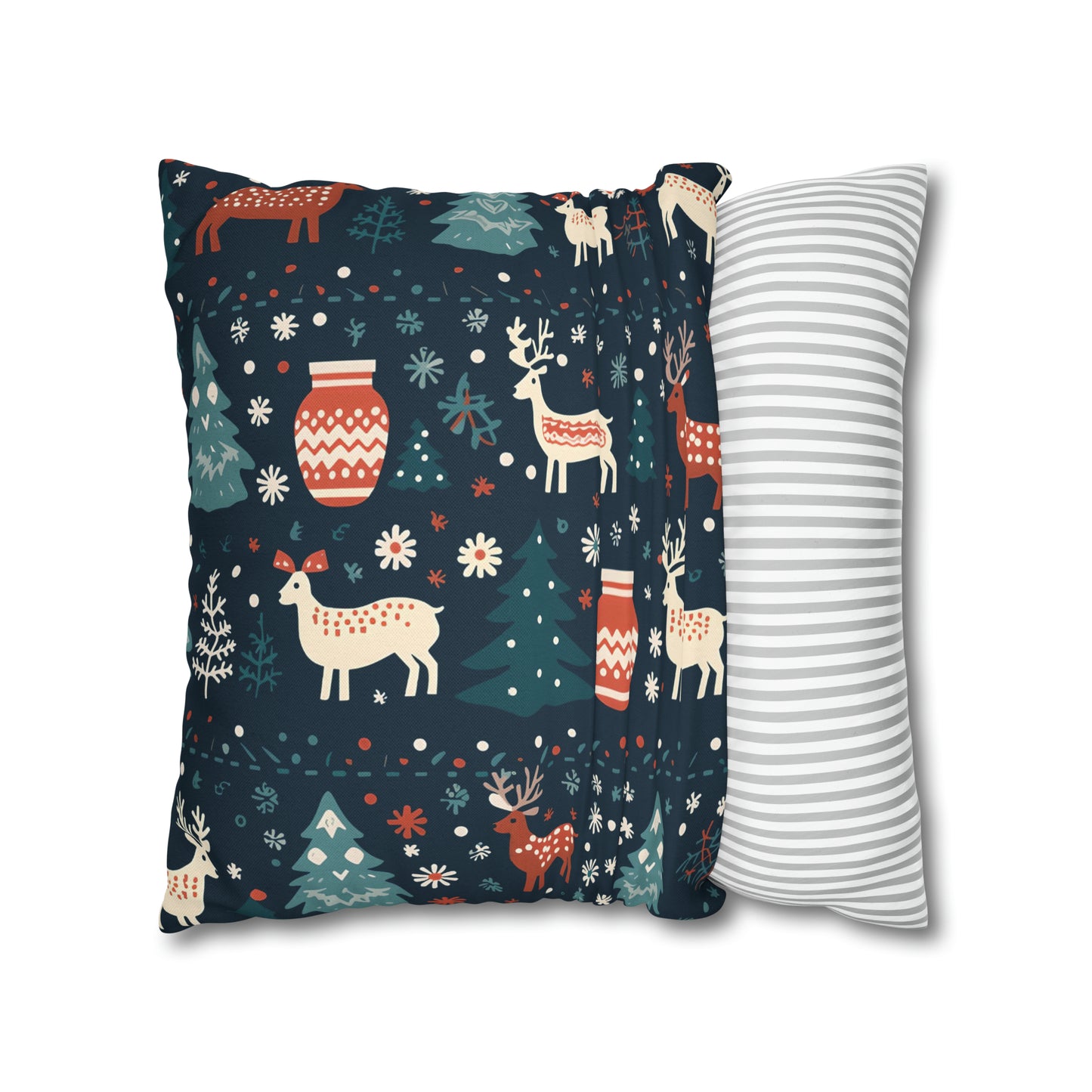 Holiday Pillowcase, Winter Accent Pillow Case with Reindeers, Christmas Trees, Snowflakes, Holiday Gift    - HolidayShoppingFinds