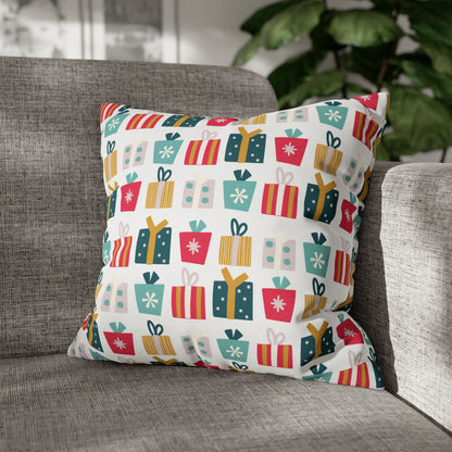 Gift Galore: Colorful Presents on White Square Pillow Case Throw 18" × 18"   - HolidayShoppingFinds