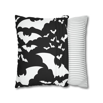 Spooky Bats Pillowcase, Halloween Black Pillow Cover, B&W Goth Pillow, Square 2-Sided Decorative Pillow    - HolidayShoppingFinds