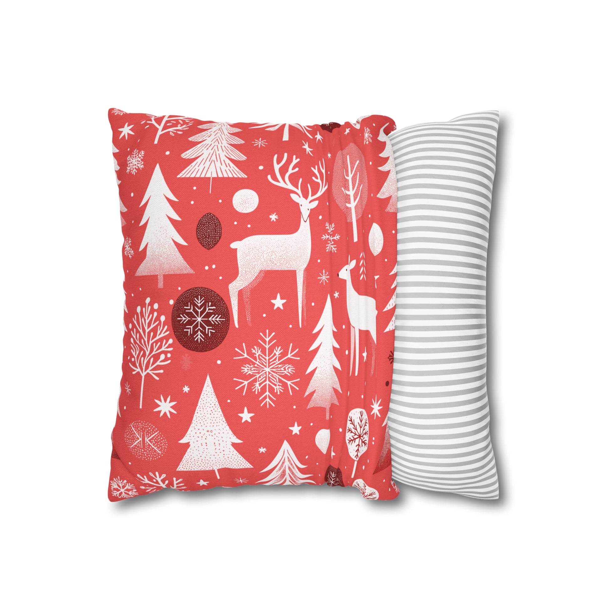 Red Holiday Pillowcase, Winter Pillow Case with Deers, Christmas Trees & Snowflakes, Holiday Gift    - HolidayShoppingFinds