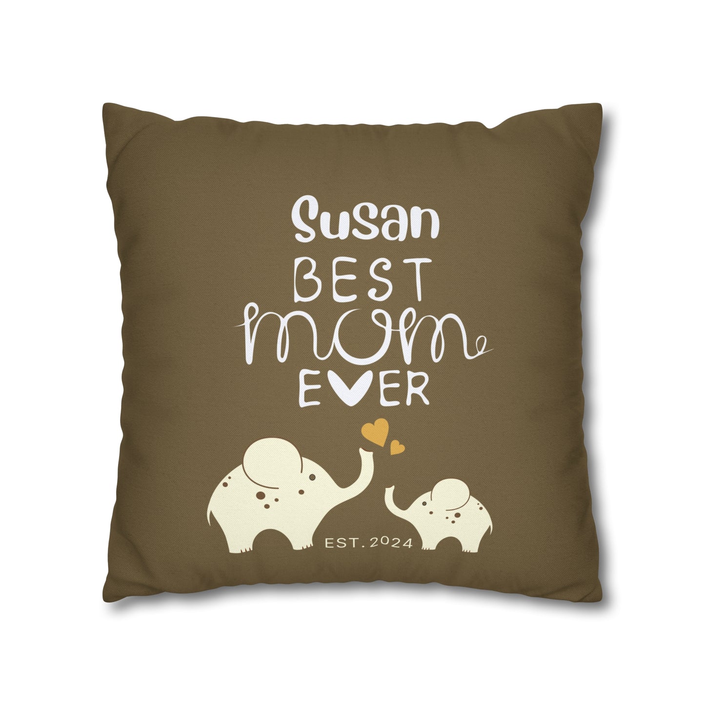 Personalized Best Mom Ever Gift Pillowcase, Gift for Mom, Elephants Khaki Pillow Cover    - HolidayShoppingFinds