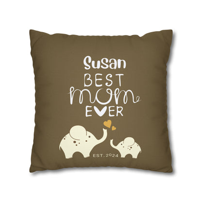 Personalized Best Mom Ever Gift Pillowcase, Gift for Mom, Elephants Khaki Pillow Cover    - HolidayShoppingFinds