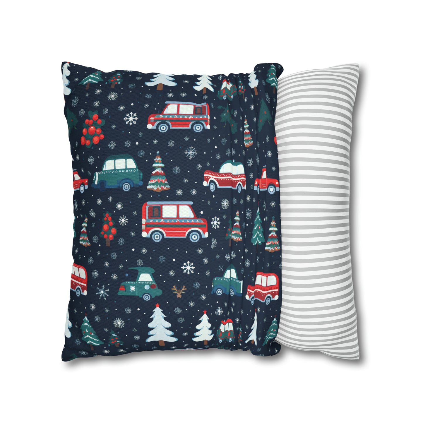 Vanlife Pillow, Camping Holiday Spirit Pillow Case, Cars, Vans & Christmas Trees Décor Blue Pillow Cover, Holiday Gift    - HolidayShoppingFinds