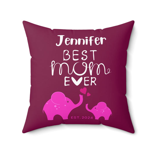 Personalized Best Mom Ever Gift Pillow, Gift for Mom, Elephants Pink Pillow with Insert 20" × 20"   - HolidayShoppingFinds