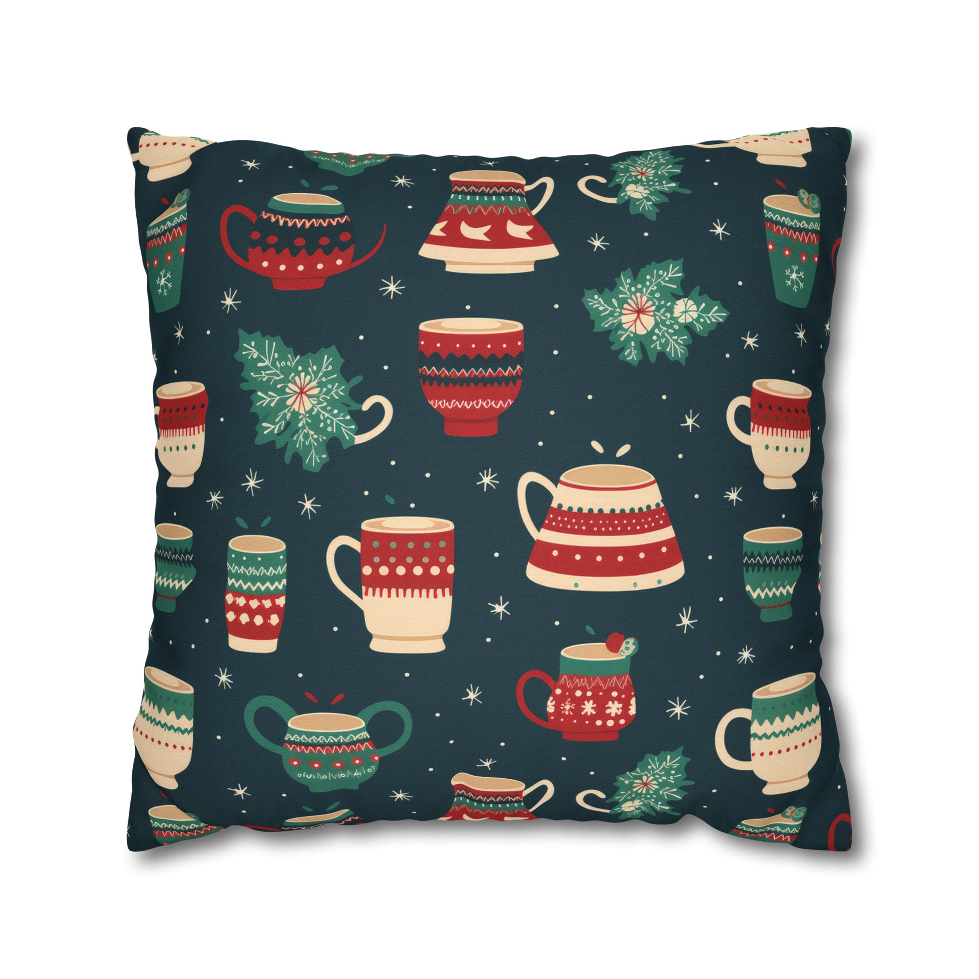 Hot Chocolate Pillowcase, Winter Accent Blue Pillow, Christmast Decoration, Christmas Gift    - HolidayShoppingFinds