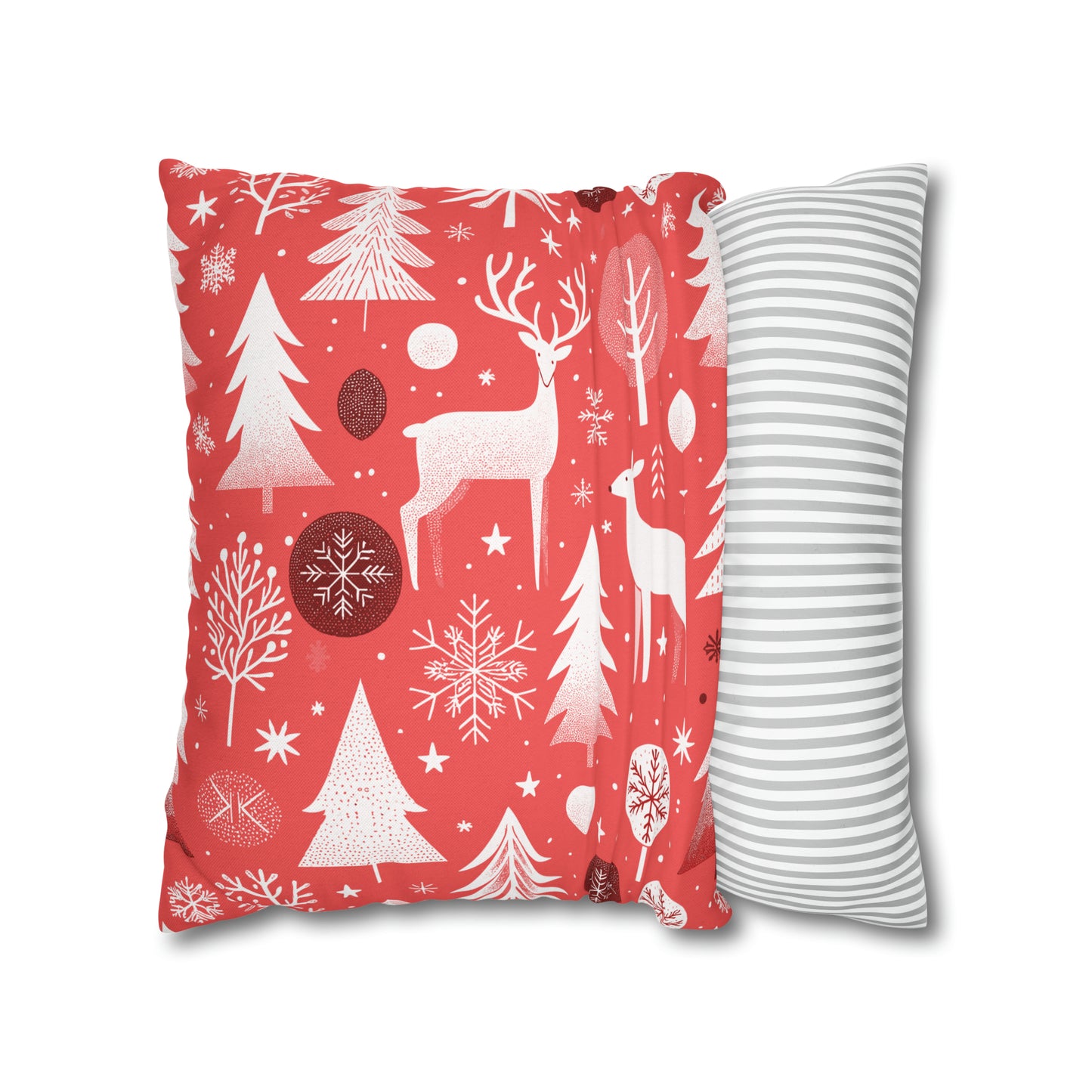 Red Holiday Pillowcase, Winter Pillow Case with Deers, Christmas Trees & Snowflakes, Holiday Gift    - HolidayShoppingFinds