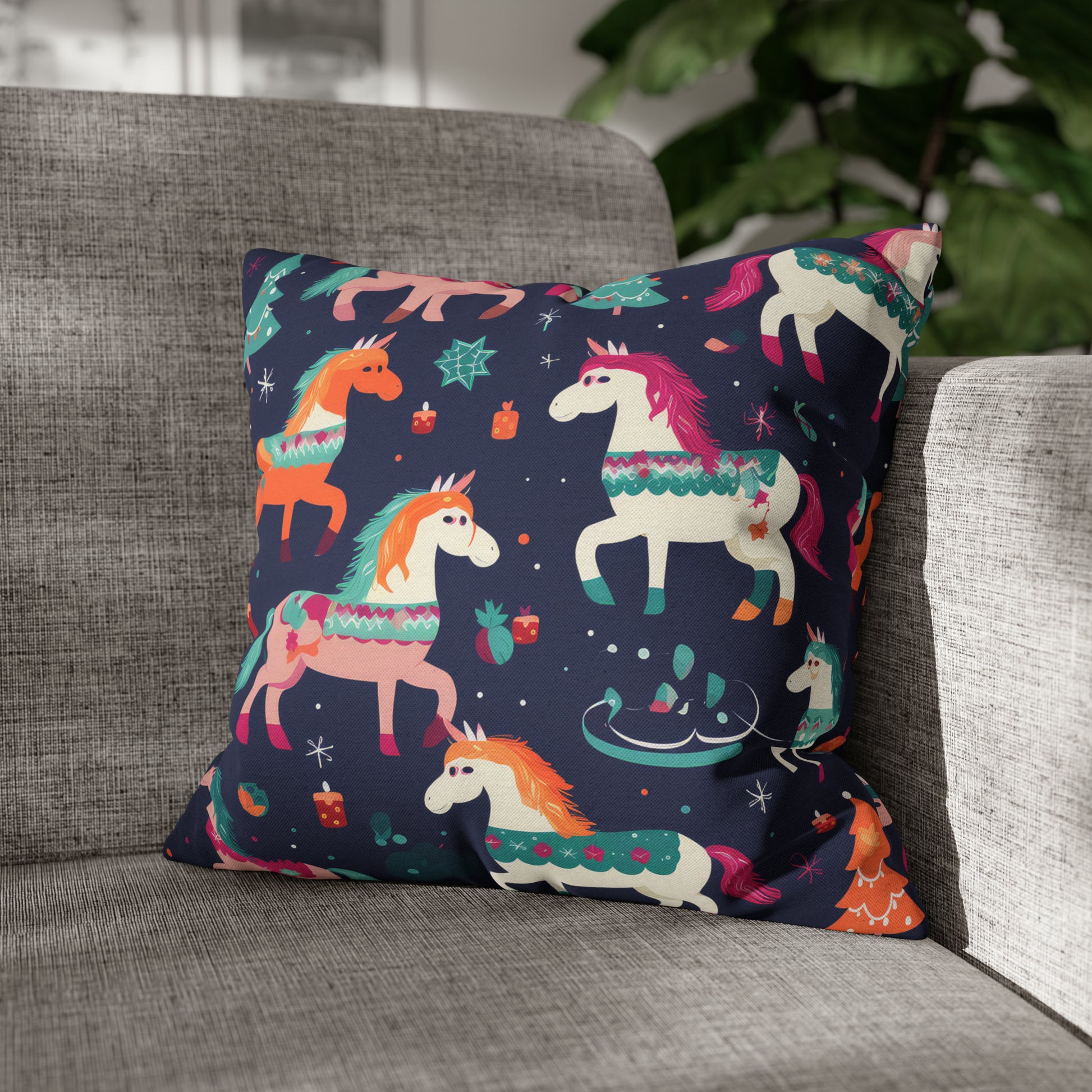 Magical Unicorn Pillowcase, Blue Accent Pillow Case Cover Cushion 16" × 16"   - HolidayShoppingFinds