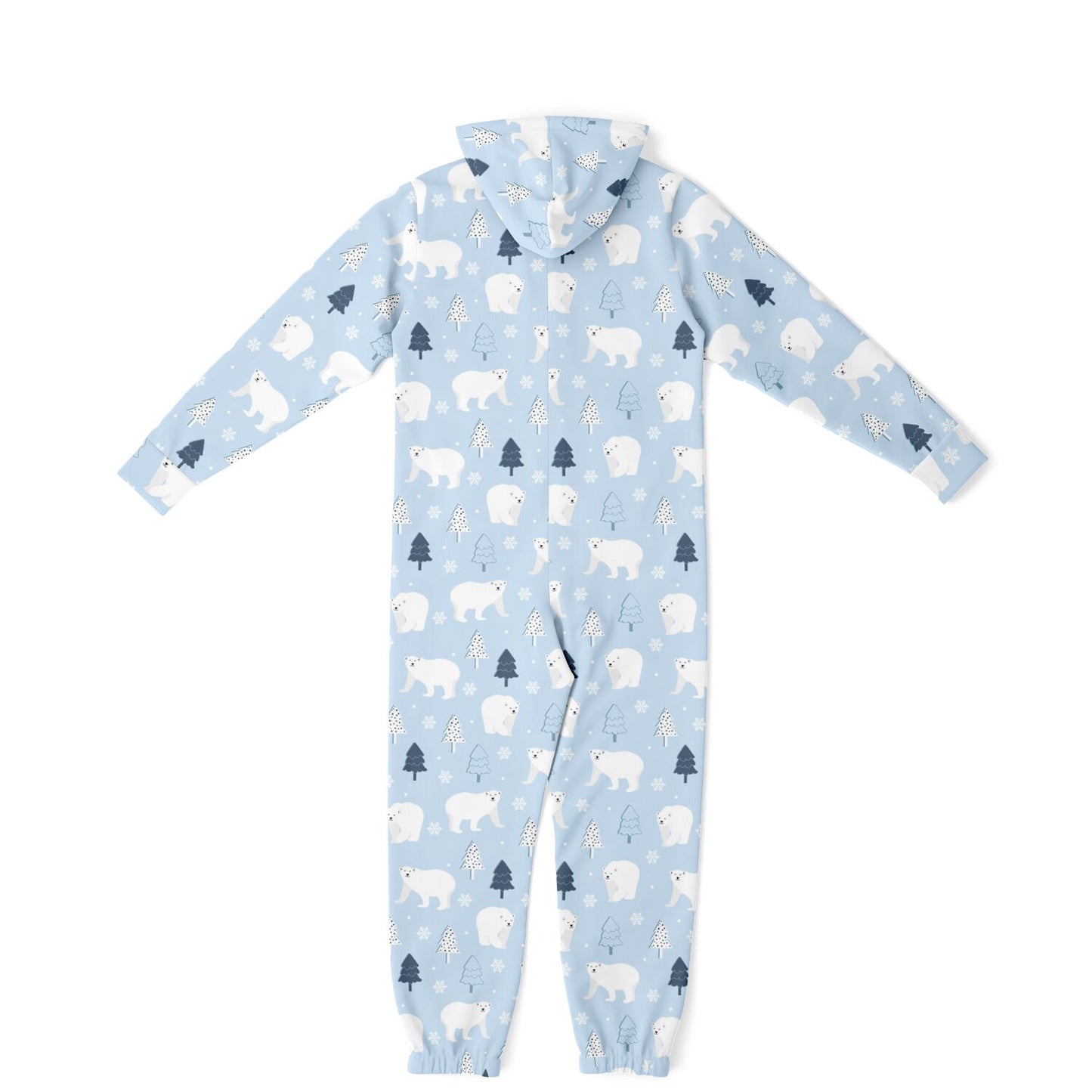 Polar Bears Winter Wonderland Blue Jumpsuit Adult Onesie Gender-Neutral Athletic PJs    - HolidayShoppingFinds