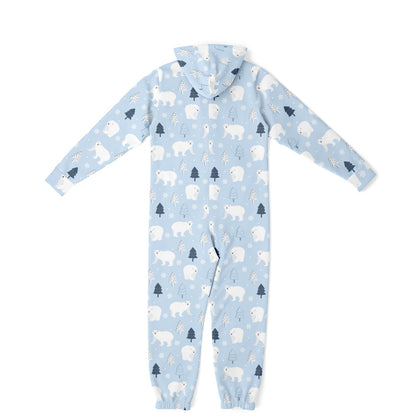 Polar Bears Winter Wonderland Blue Jumpsuit Adult Onesie Gender-Neutral Athletic PJs    - HolidayShoppingFinds