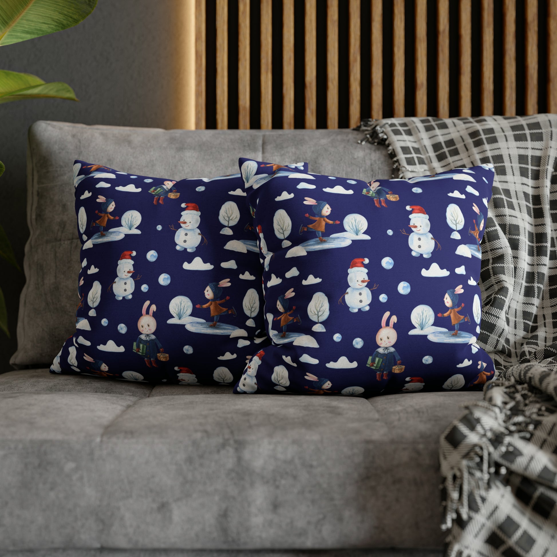 Snowman Pillowcase, Holiday Decor Pillow Cozy Winter Blue Throw Pillow, Holiday Gift    - HolidayShoppingFinds