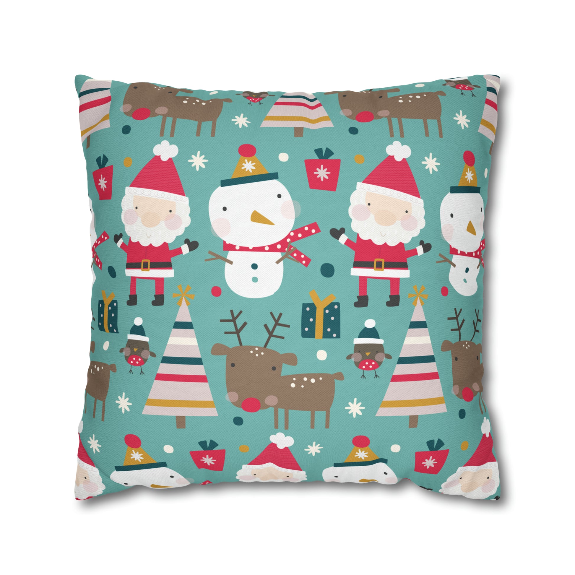 Merry Trio Green Pillowcase with Santa, Snowman & Reindeer Pillow Case Cover    - HolidayShoppingFinds