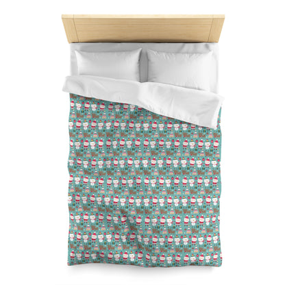 Merry Trio Green Duvet Cover with Santa, Snowman & Reindeer Twin/TwinXL/Queen/King Duvet Twin White  - HolidayShoppingFinds