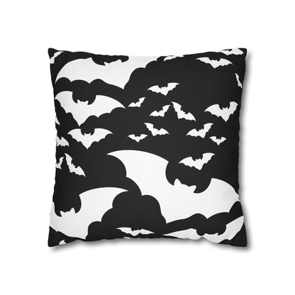 Spooky Bats Pillowcase, Halloween Black Pillow Cover, B&W Goth Pillow, Square 2-Sided Decorative Pillow    - HolidayShoppingFinds